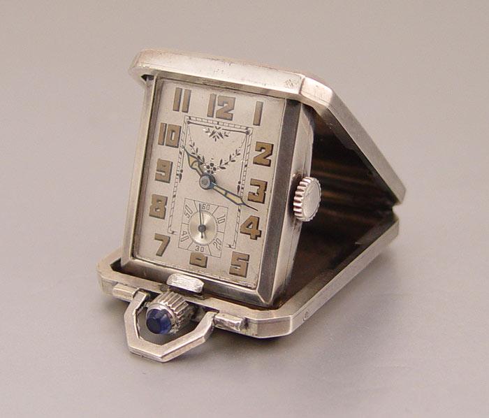 Appraisal: STERLING SILVER PURSE TRAVEL WATCH Art Deco dial circa Original