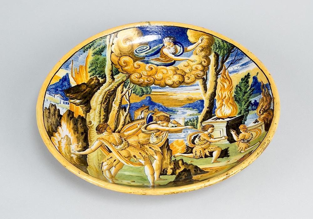 Appraisal: Urbino ceramic plate Urbino ceramic plate with upstanded border multicolored