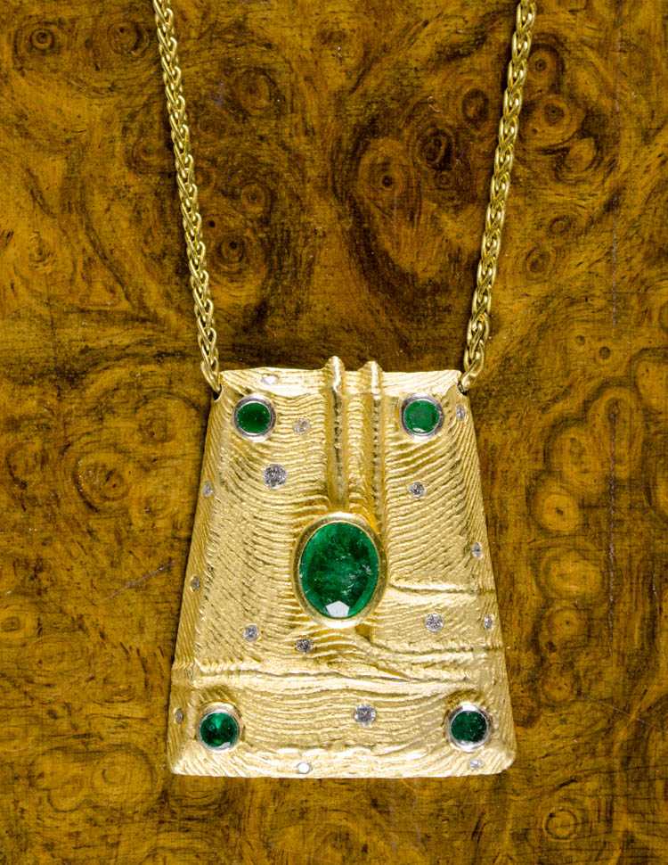 Appraisal: EMERALD DIAMOND AND FOURTEEN KARAT GOLD NECKLACE with two lengths