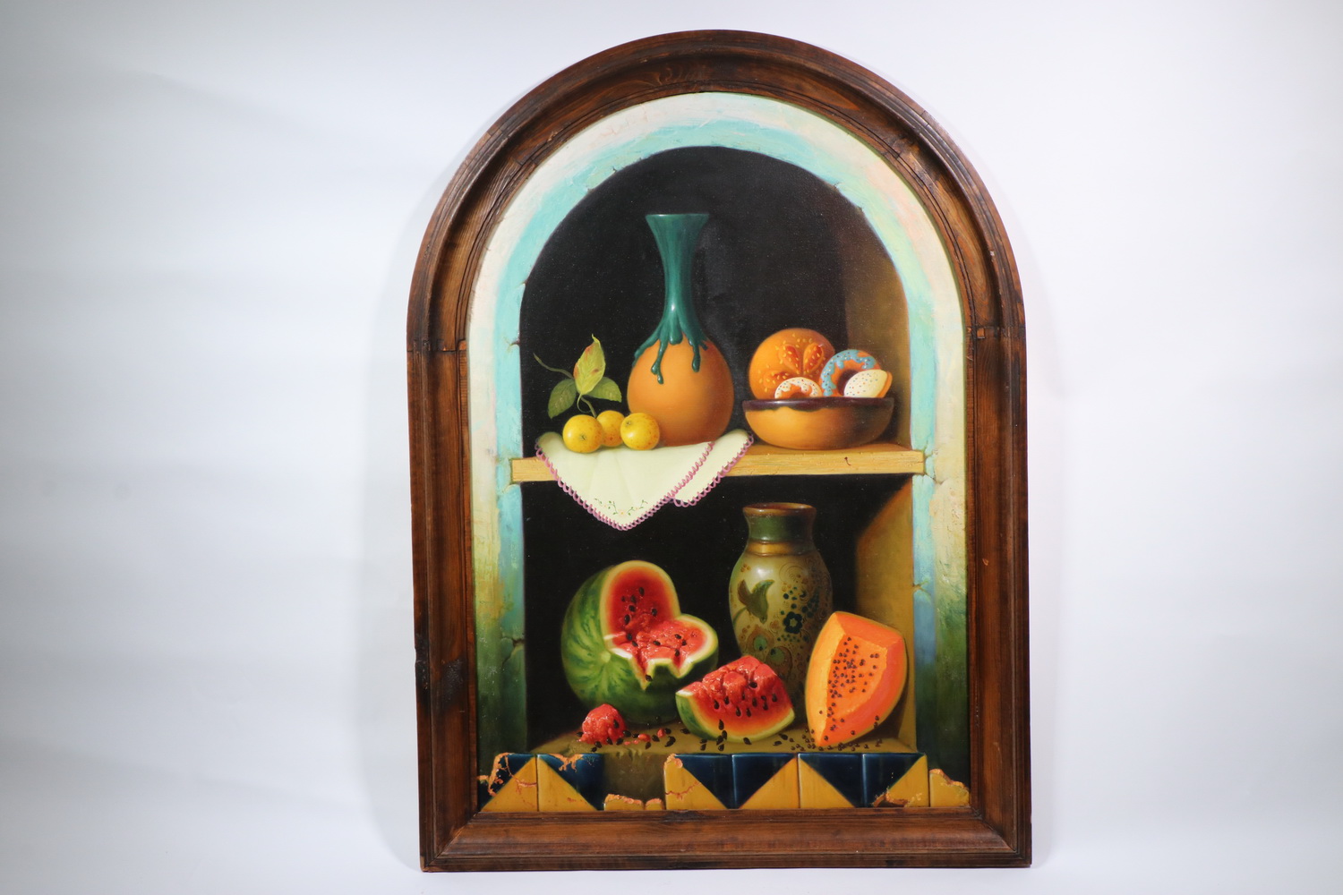 Appraisal: CONTEMPORARY TROMPE L'OEIL Arch-top Depiction of an Italian Alcove with