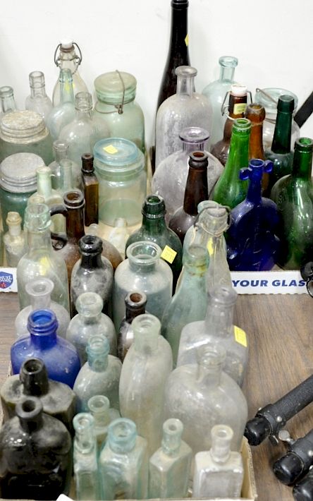 Appraisal: Three boxes of bottles and flasks along with a group