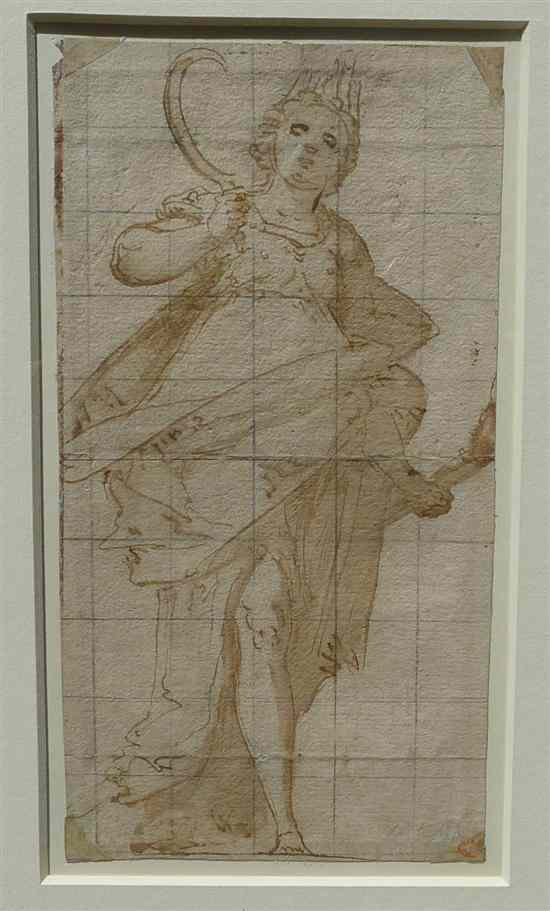 Appraisal: Old Master ink and wash Classical woman holding a sickle