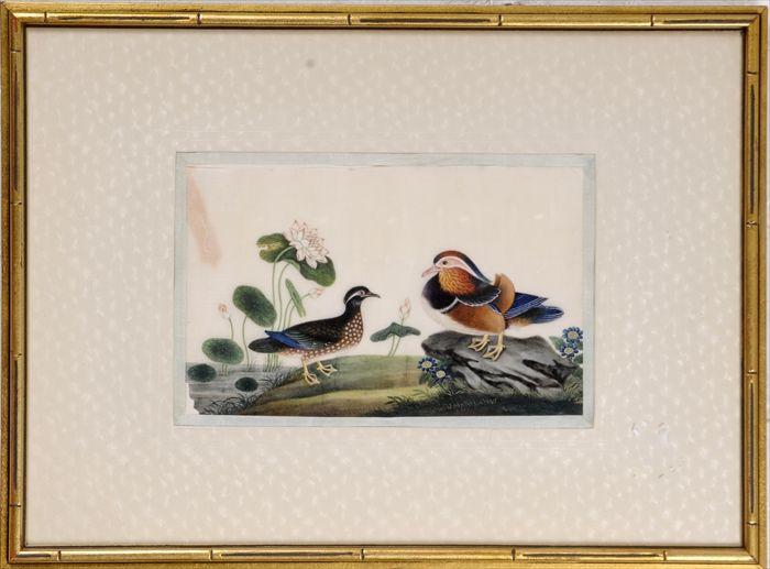 Appraisal: Chinese School Landscape with Birds and Water Lilies Gouache on