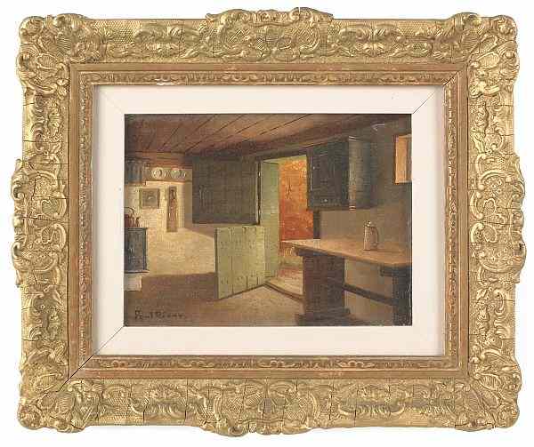 Appraisal: Oil on board interior scene early th c signed lower