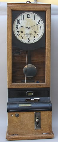 Appraisal: International day double spring movement with time recording mechanism oak