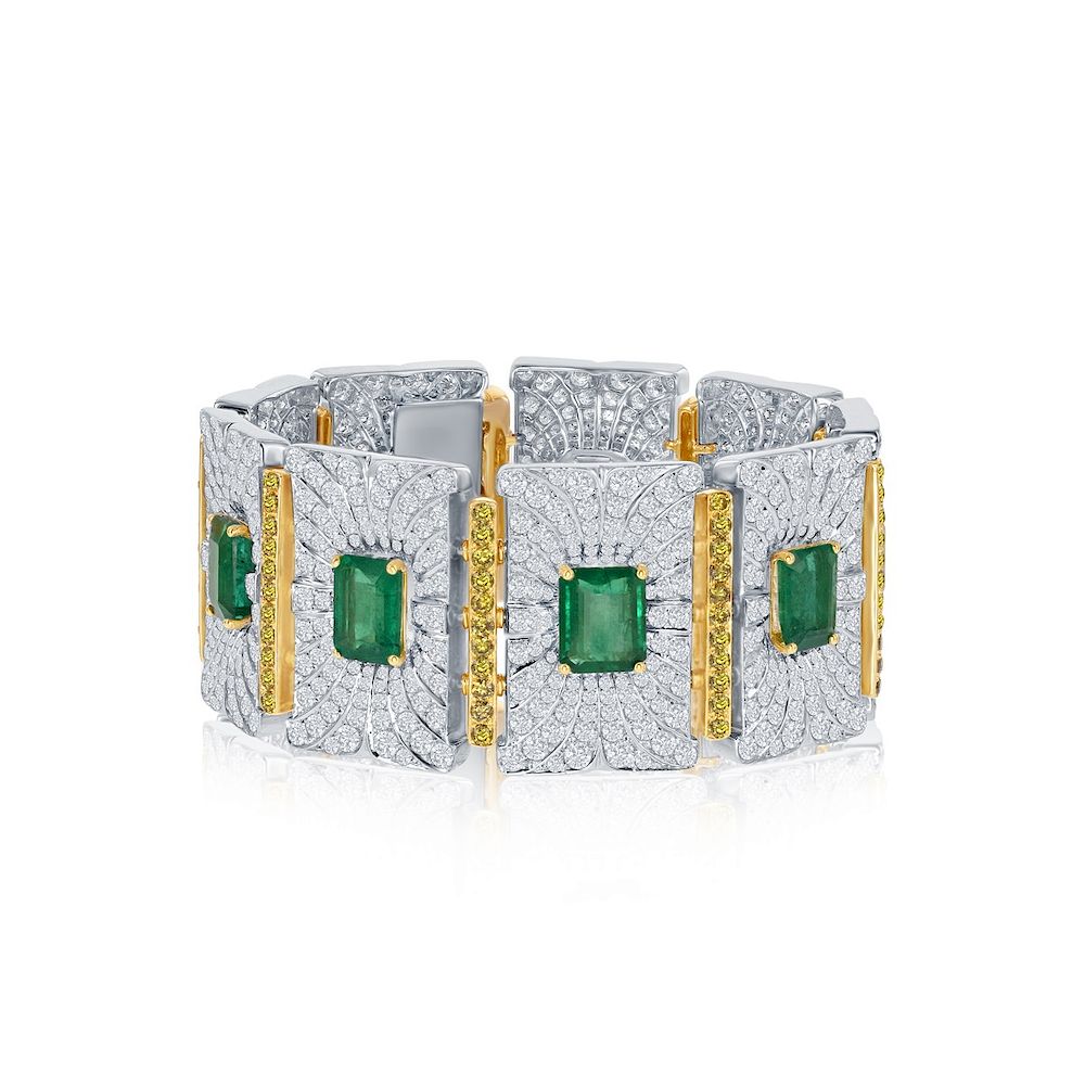 Appraisal: EMERALD AND DIAMOND BRACELET Item Setting K W Lab C