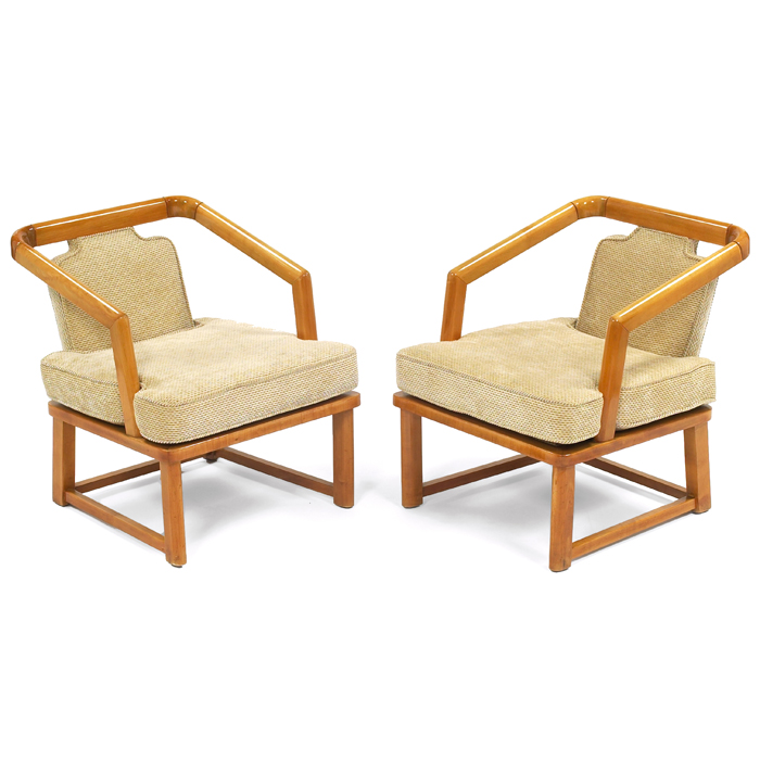 Appraisal: Paul Laszlo lounge chairs pair tan velour