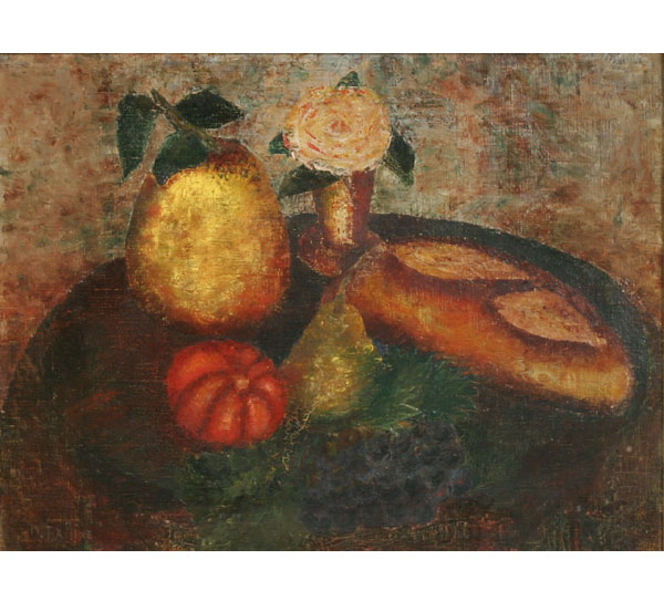 Appraisal: Still life fruit and flowers oil on canvas x unsigned