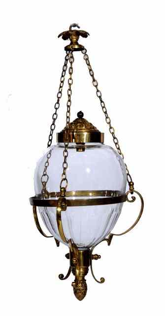 Appraisal: A GEORGIAN STYLE BRASS AND CUT GLASS HALL LANTERN the