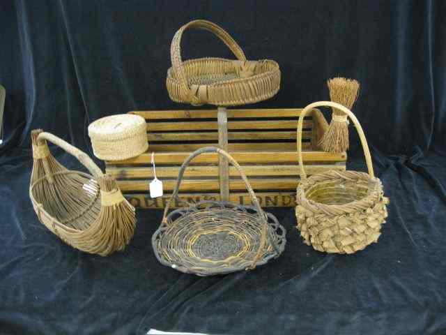 Appraisal: Wooden Carry Baskettogether with various baskets from same estate