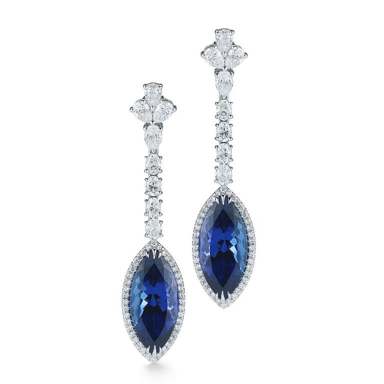 Appraisal: MARQUIS TANZANITE EARRING MARQUIS TANZANITE EARRING A graceful drop earring