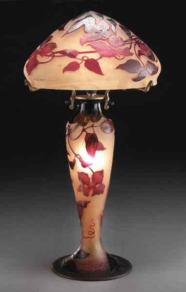 Appraisal: D'Argental cameo glass table lamp of baluster formwith domed shade