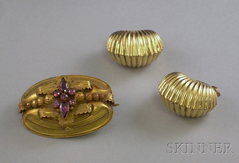 Appraisal: Antique kt Gold Gem-set Brooch and a Pair of kt