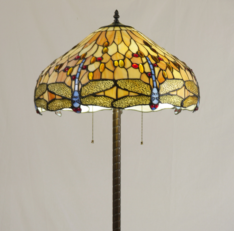 Appraisal: TIFFANY DRAGONFLY STYLE FLOOR LAMP Patinated metal body and base