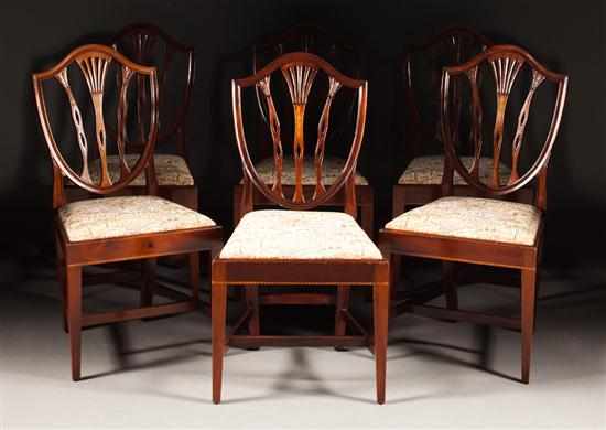 Appraisal: Set of six Potthast Brothers Federal style bellflower inlaid mahogany