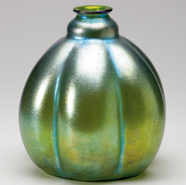 Appraisal: AUSTRIAN Large gourd-shaped glass vase in a green and gold