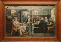 Appraisal: BUFFALO BREWING CO PAPER SIGN Colorful lithographed interior bar scene