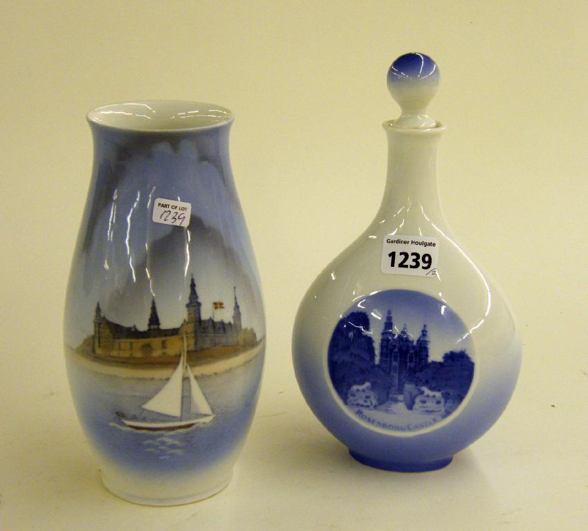 Appraisal: Royal Copenhagen porcelain bottle vase and stopper depicting Rosenborg Castle