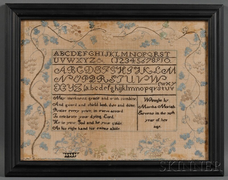 Appraisal: Needlework Sampler Wrought by Martha Moriah Stevens in the th