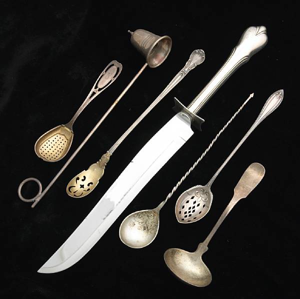 Appraisal: A group of sterling flatware Comprising Antique Hammered punch ladle