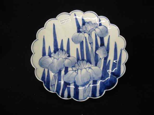 Appraisal: Oriental Porcelain Dish iris decor scalloped signed '' excellent