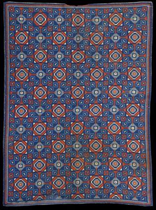 Appraisal: NEEDLEPOINT RUG The blue field with orange and sky blue