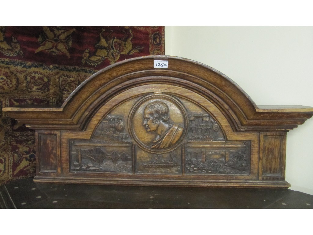 Appraisal: Carved oak pediment wall plaque