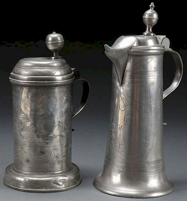 Appraisal: TH CENTURY GERMAN PEWTER STEIN AND TANKARD AN EARLY GERMAN