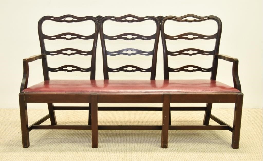 Appraisal: Philadelphia Chippendale style mahogany settee circa with red leather slip