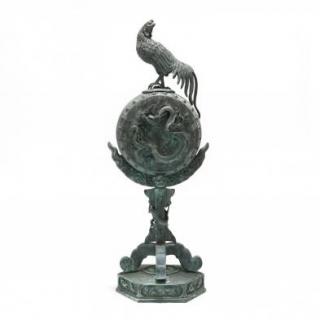 Appraisal: Japanese Bronze kankodori Cock on a drum Sculpture Meiji Period