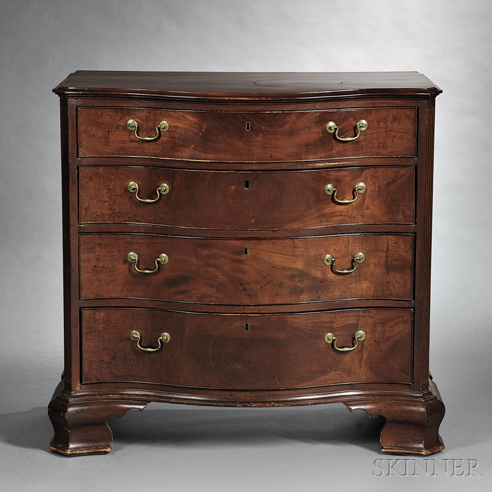 Appraisal: Chippendale Carved Mahogany Serpentine Chest of Drawers attributed to Jonathan