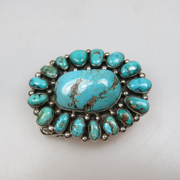 Appraisal: Navajo Sterling Silver Buckle set with turquoise cabochons signed Tom