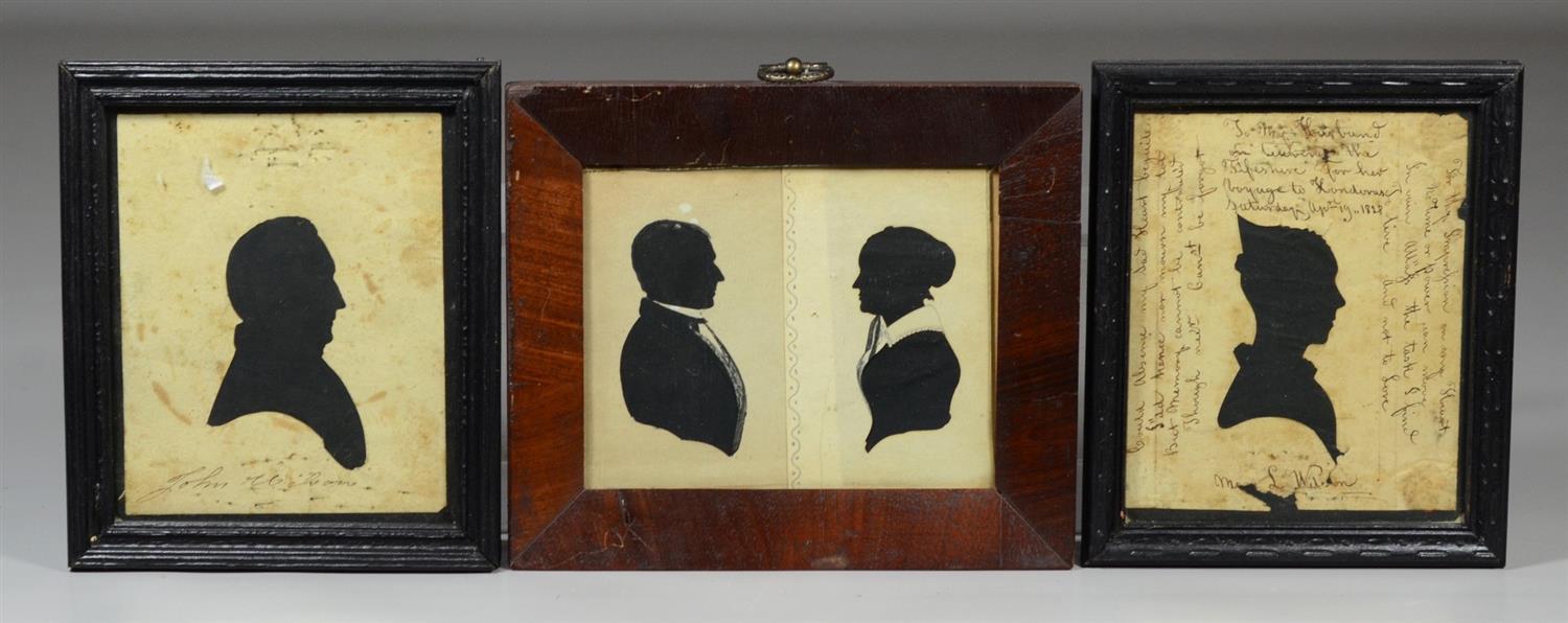 Appraisal: silhouettes one double cut paper with painted details of a