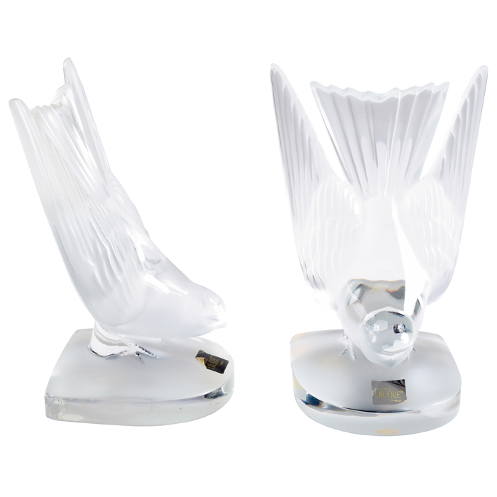 Appraisal: Lalique glass dove bookends pair each with etched mark ''Lalique