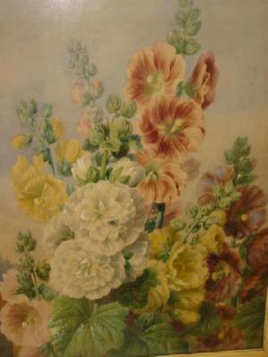 Appraisal: ATTRIBUTED TO VALENTINE BARTHOLOMEW Hollyhocks unsigned x gilt frame