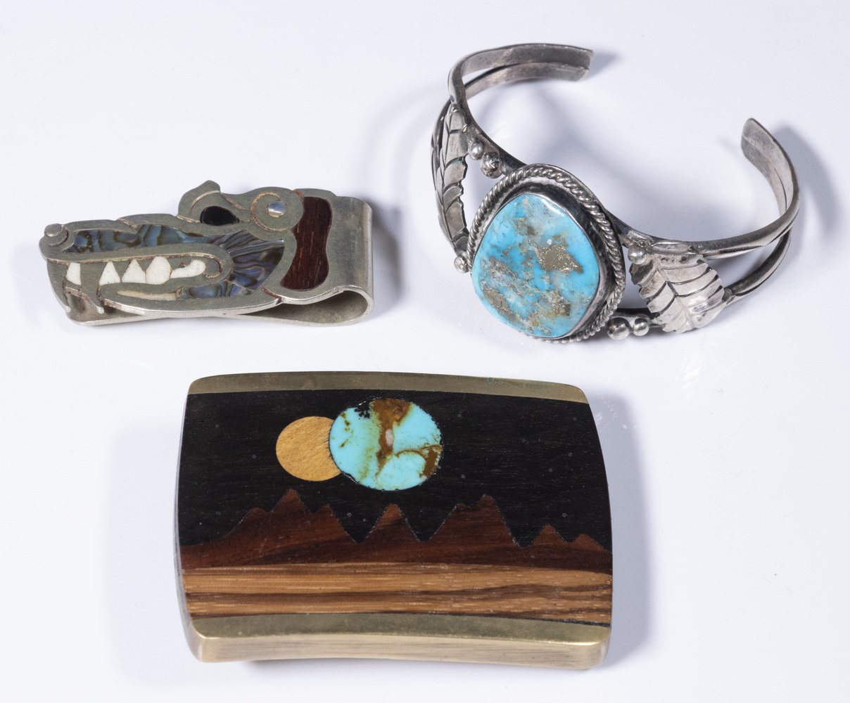 Appraisal: PCS NATIVE AMERICAN JEWELRY Including unmarked silver and turquoise bracelet