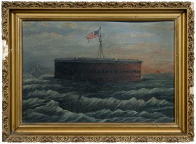 Appraisal: Civil War painting Fort Sumter depicted flying bold American flag