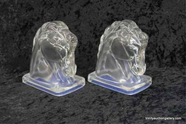 Appraisal: Vintage Federal Glass Horse Head Bookend SetThis is a very