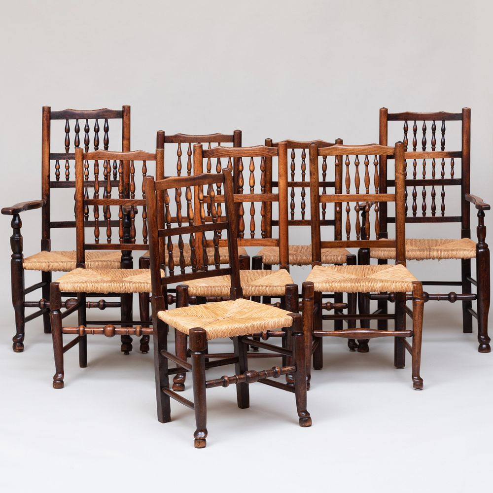 Appraisal: Set of Eight Yorkshire Turned Oak Dining Chairs Comprising A