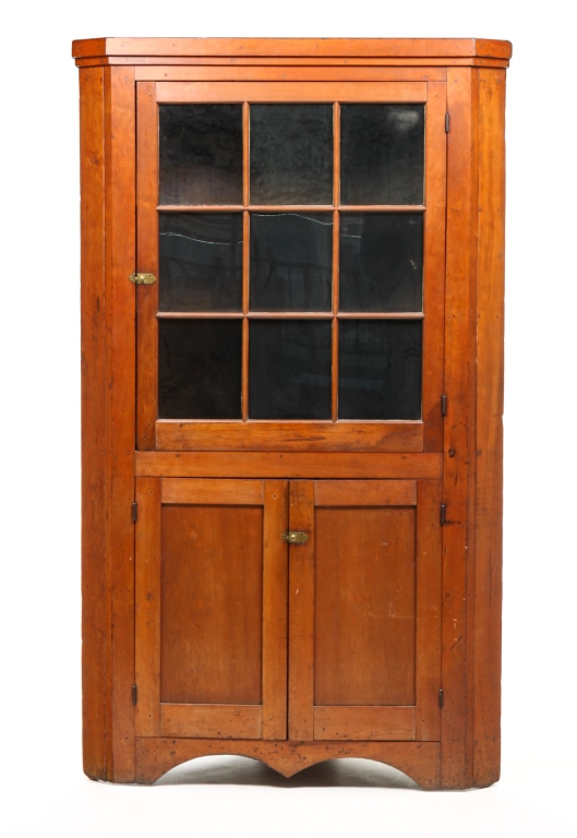 Appraisal: AMERICAN CORNER CUPBOARD Mid th century cherry with pine secondary