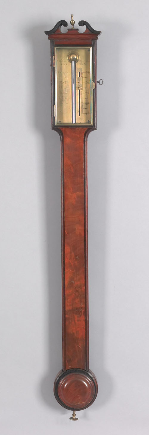 Appraisal: English mahogany stick barometer ca with a brass face inscribed