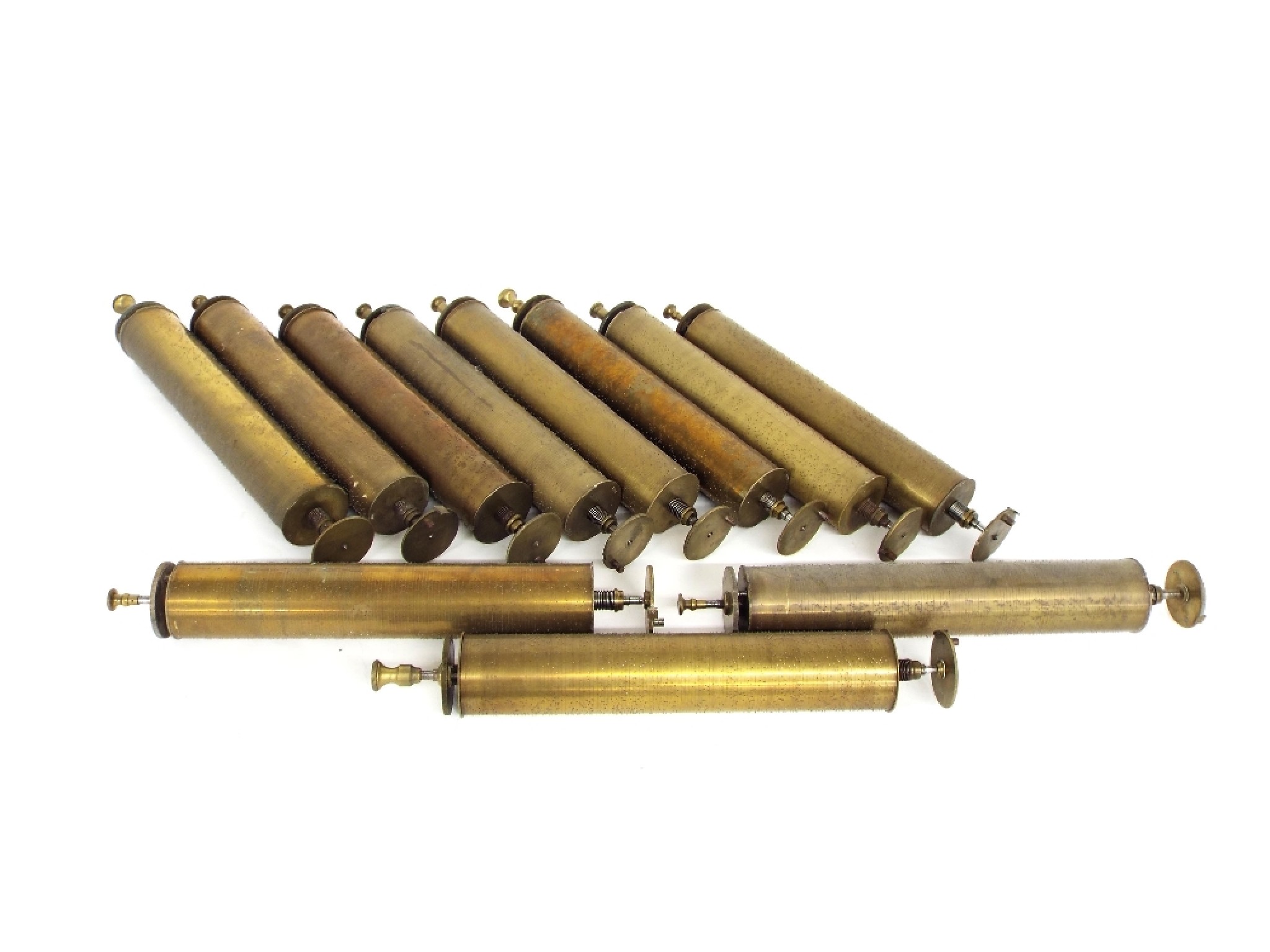 Appraisal: Ten brass music box cylinders