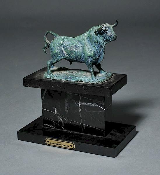 Appraisal: Bronze sculpture of bull Torito Desafiante on black marble plinth