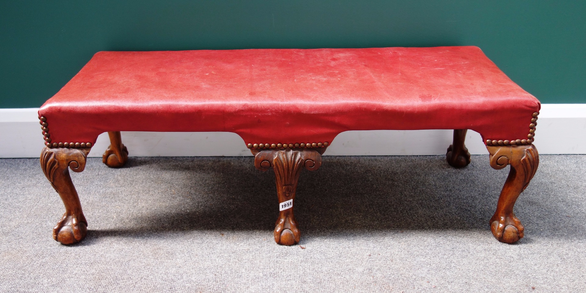 Appraisal: An early th century walnut framed rectangular stool of th