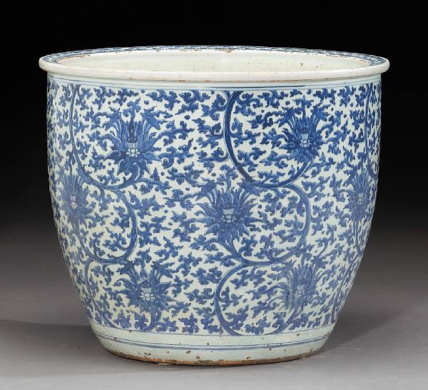 Appraisal: Blue and White Wares Wanli Period Of deep fish bowl