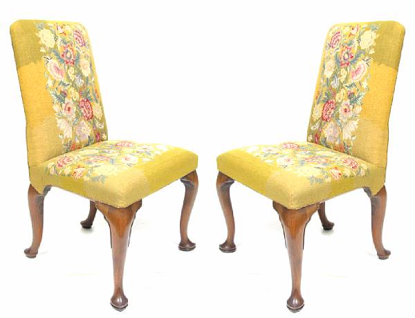 Appraisal: A pair of Queen Anne style walnut side chairs th