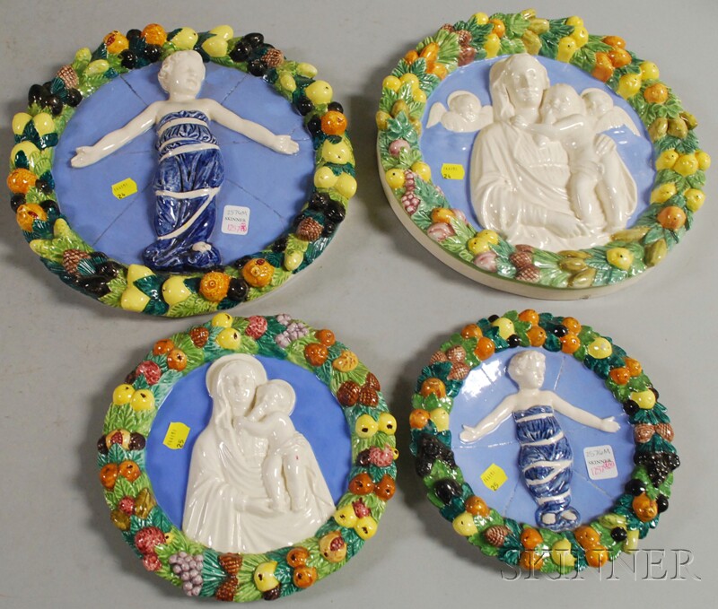 Appraisal: Two Pairs of Italian Della Robbia-type Ceramic Roundels dia and