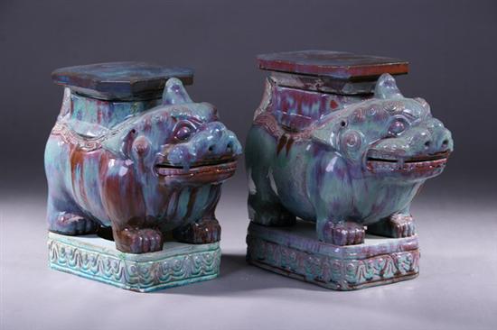 Appraisal: PAIR CHINESE FLAMB GLAZED FU DOG-FORM GARDEN SEATS