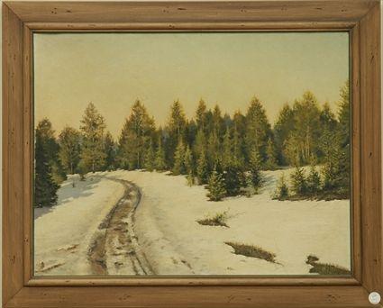 Appraisal: B de Harten Snowy Lansdscape with Pines Oil on Canvasboard