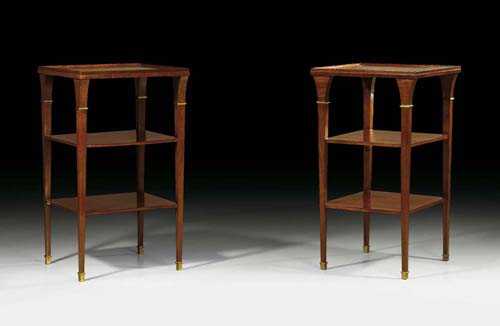 Appraisal: PAIR OF MAHOGANY SIDE TABLES Louis XVI style modern Design